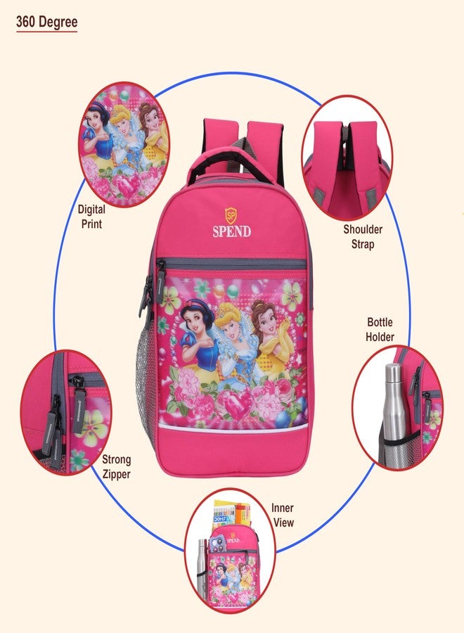 حقيبة ظهر للبنات من سبيند بتصميم أميرة وردية اللون، مزينة بنقوش زهور، مزودة بأحزمة قابلة للتعديل وسحاب متين - حقيبة ظهر أنيقة ومتينة من ديزني برينسيس للمدرسة والاستخدام اليومي - Image 2